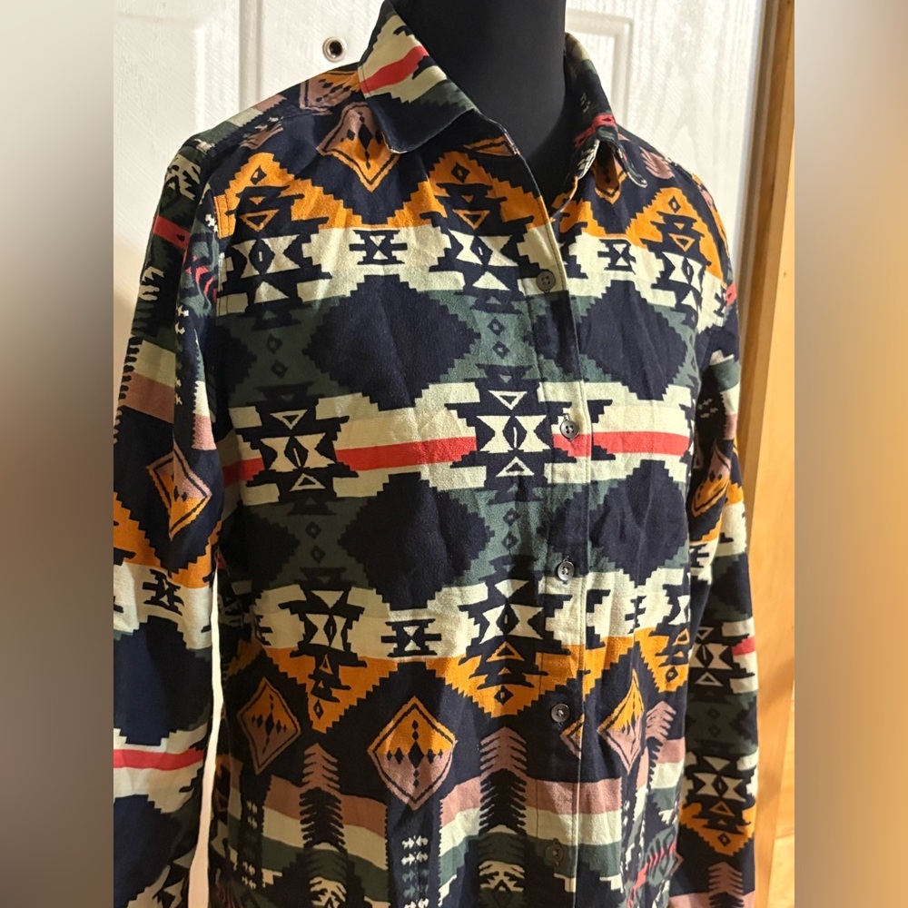 Woolrich Aztec Geometric Shapes Southwestern Soft Flannel Buttondown Shirt S - Picture 3 of 14